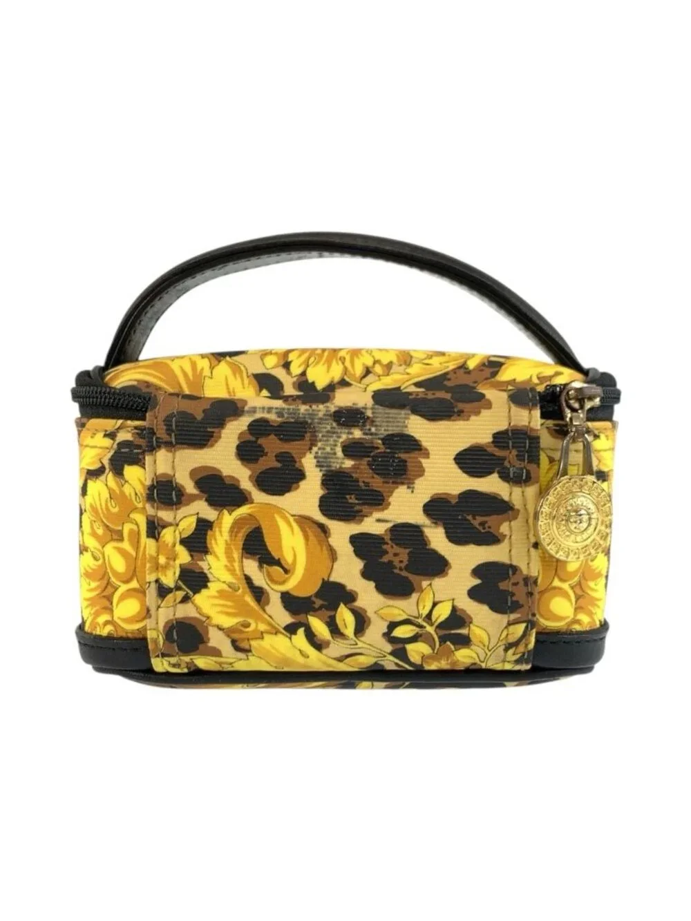 Versace Sunburst Leopard Print Yellow Black Gold Pouch Vanity
